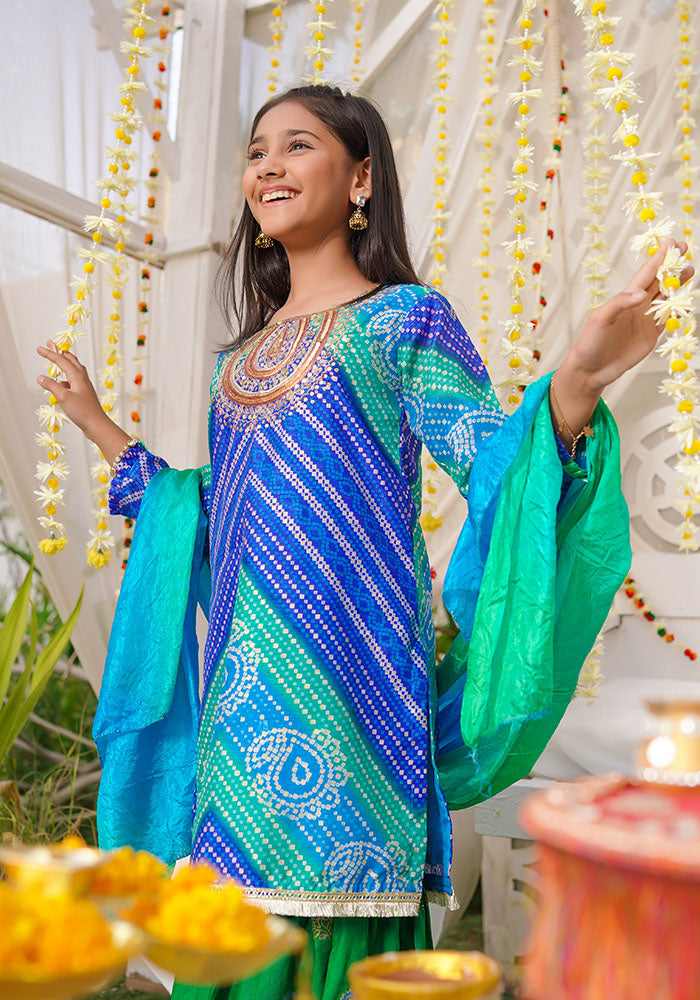 Printed Raw Silk Hand Adda Work 3 Pc Suit - Wear Ochre