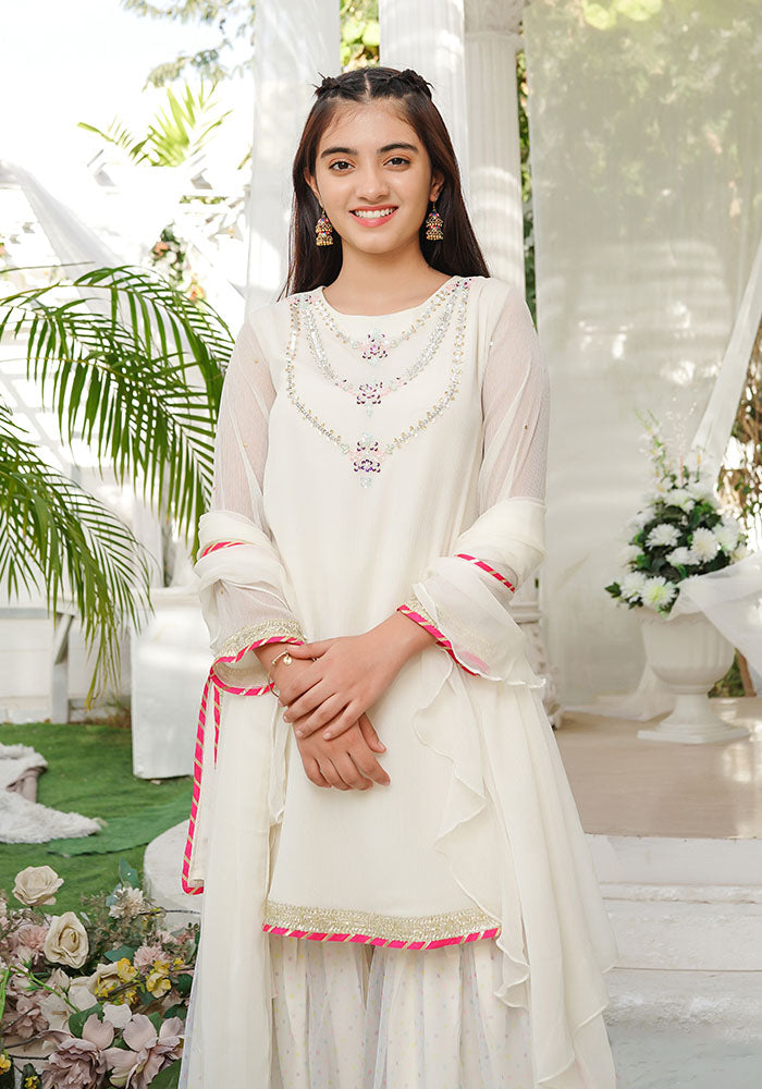 Chiffon Hand Adda Work 3 Pc Suit - Wear Ochre