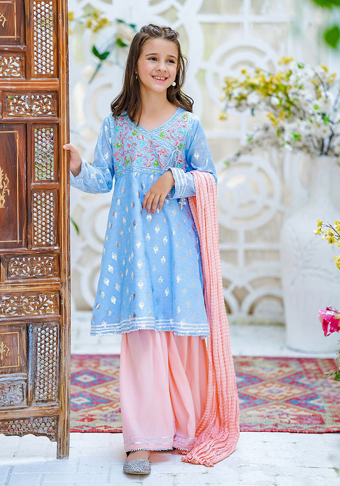 Paper Cotton Embroidered 3 Pc Suit - Wear Ochre
