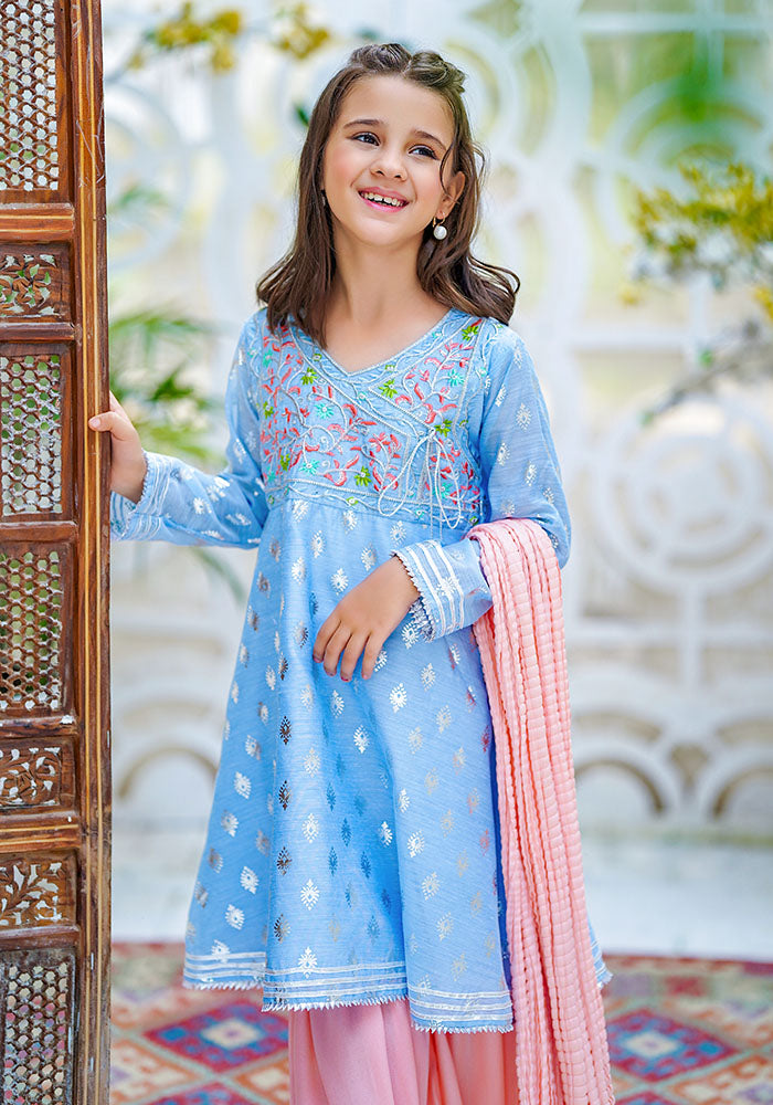 Paper Cotton Embroidered 3 Pc Suit - Wear Ochre