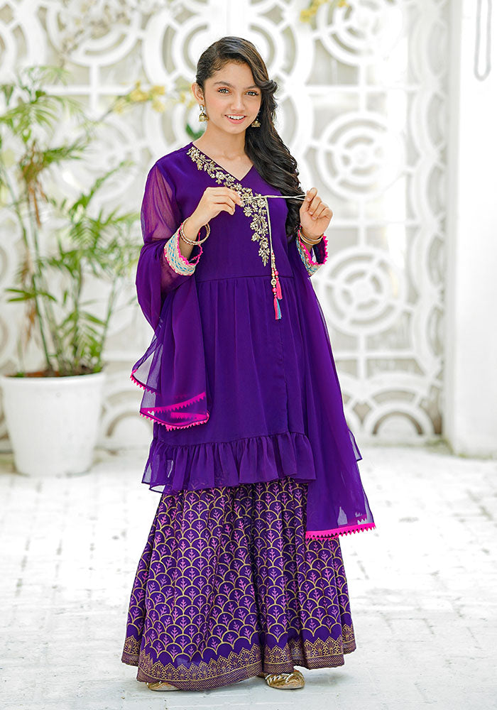 Chiffon Hand Adda Work 3 Pc Suit - Wear Ochre