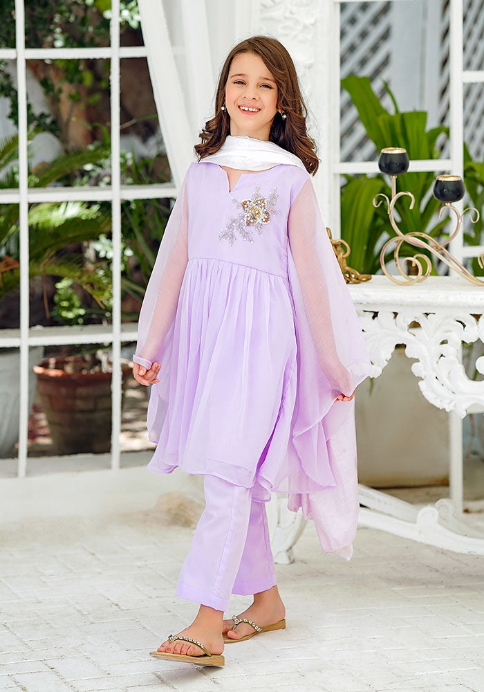 Chiffon Hand Adda Work 3 Pc Suit - Wear Ochre