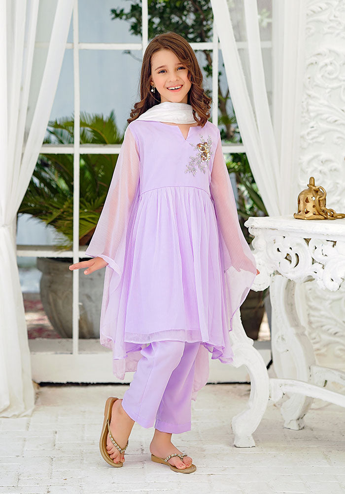 Chiffon Hand Adda Work 3 Pc Suit - Wear Ochre