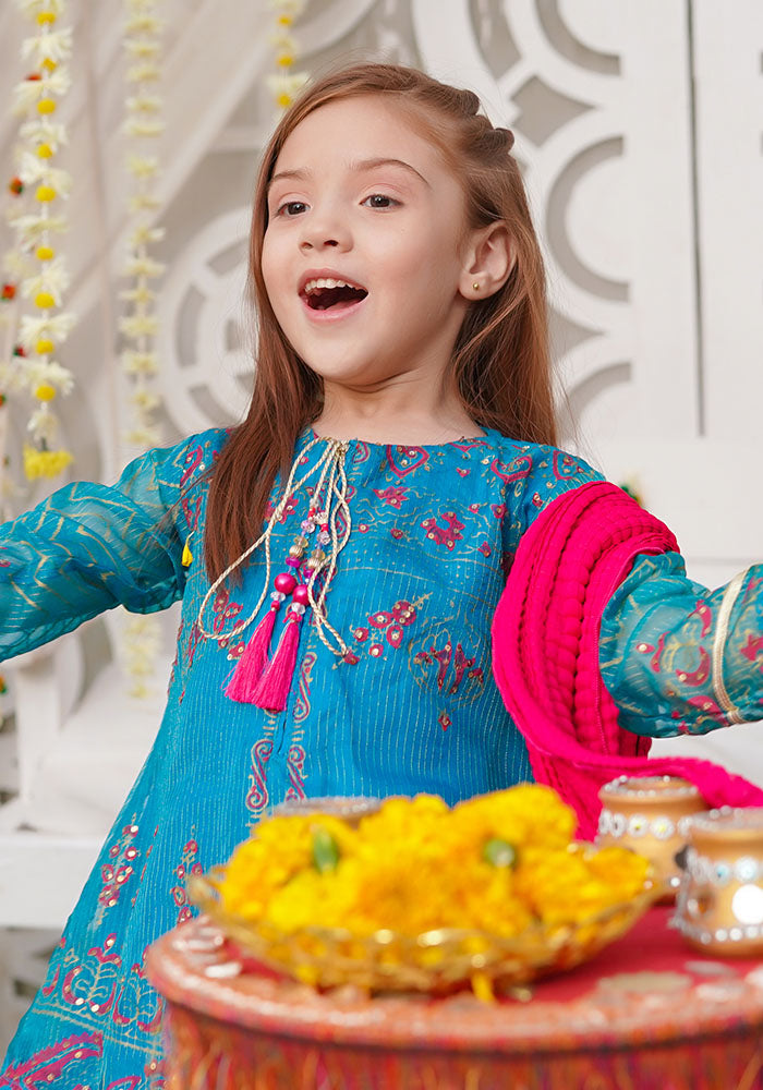Zari Organza 3 Pc Suit - Wear Ochre