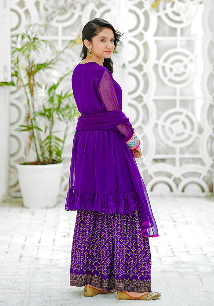 Chiffon Hand Adda Work 3 Pc Suit - Wear Ochre