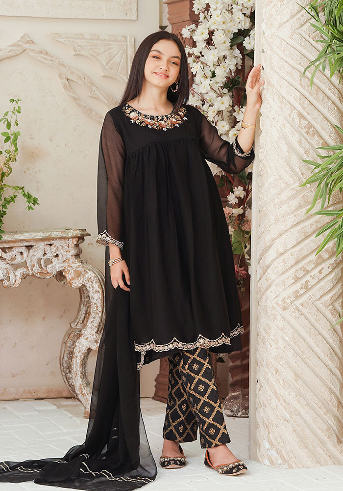Chiffon Hand Adda Work 3 Pc Suit - Wear Ochre