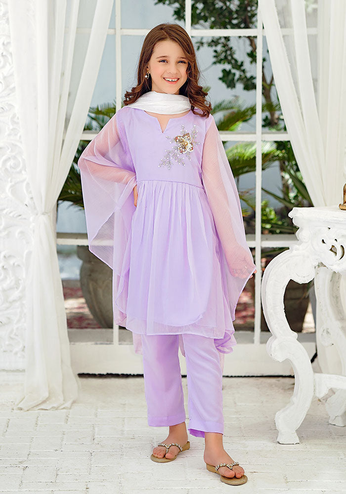 Chiffon Hand Adda Work 3 Pc Suit - Wear Ochre