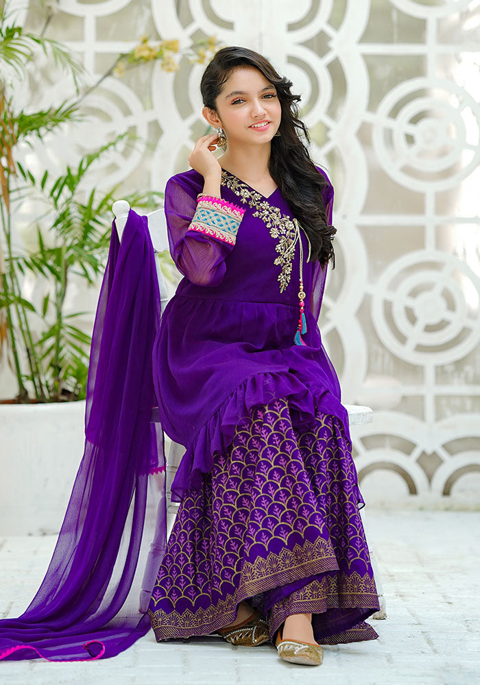 Chiffon Hand Adda Work 3 Pc Suit - Wear Ochre
