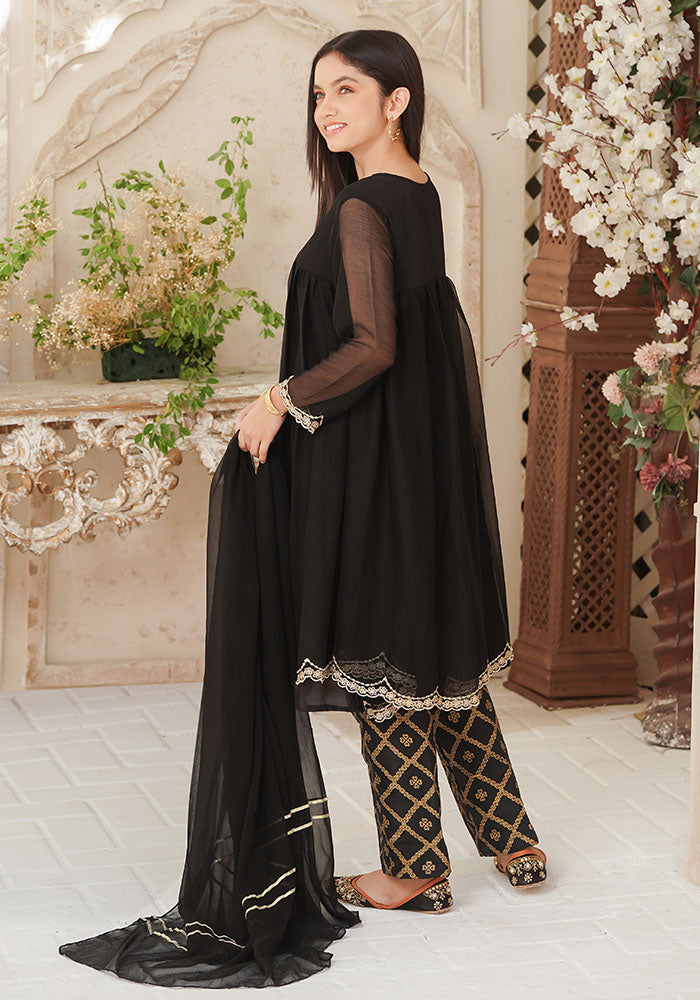 Chiffon Hand Adda Work 3 Pc Suit - Wear Ochre