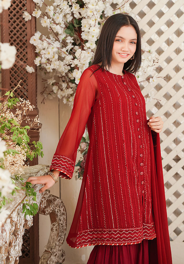 Chiffon Embroidered 3 Pc Suit - Wear Ochre