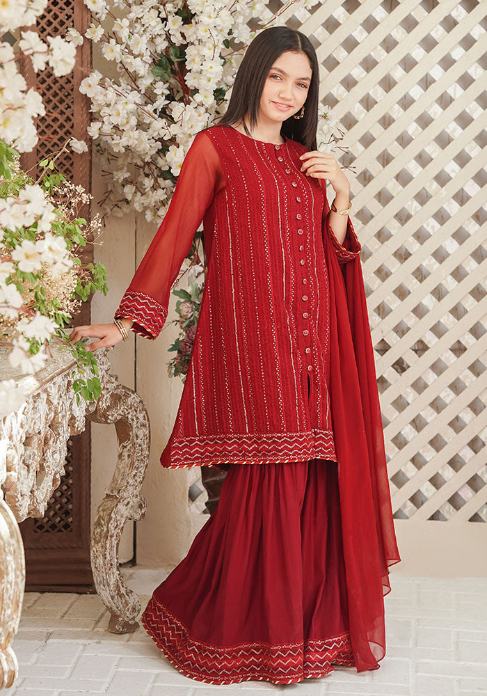 Chiffon Embroidered 3 Pc Suit - Wear Ochre