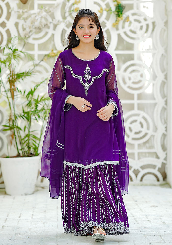 Chiffon Hand Adda Work 3 Pc Suit - Wear Ochre