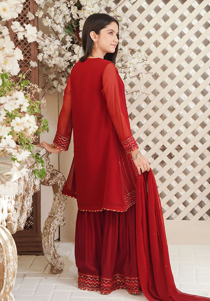 Chiffon Embroidered 3 Pc Suit - Wear Ochre
