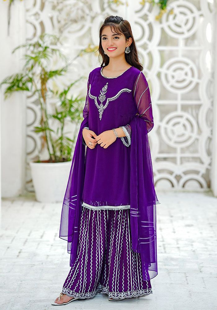 Chiffon Hand Adda Work 3 Pc Suit - Wear Ochre