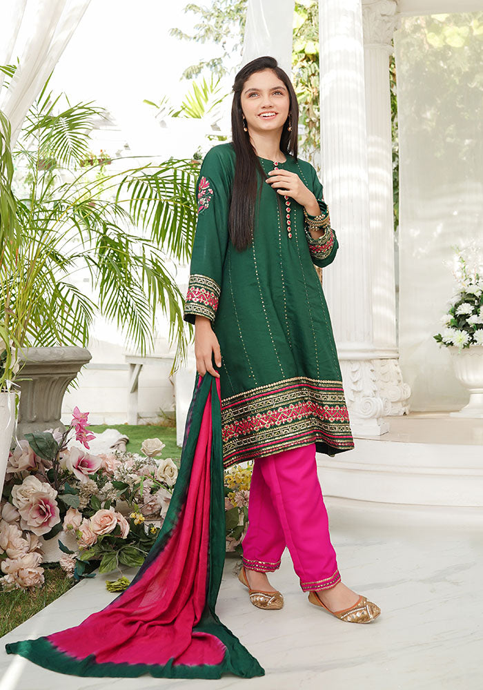 Viscose Embroidered 3 Pc Suit - Wear Ochre