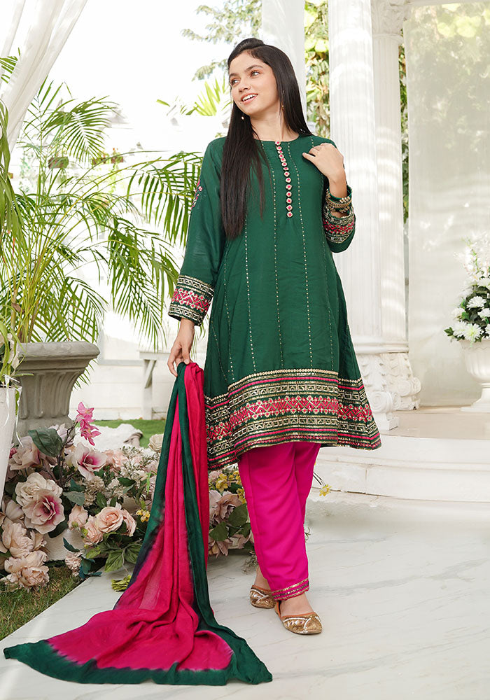 Viscose Embroidered 3 Pc Suit - Wear Ochre