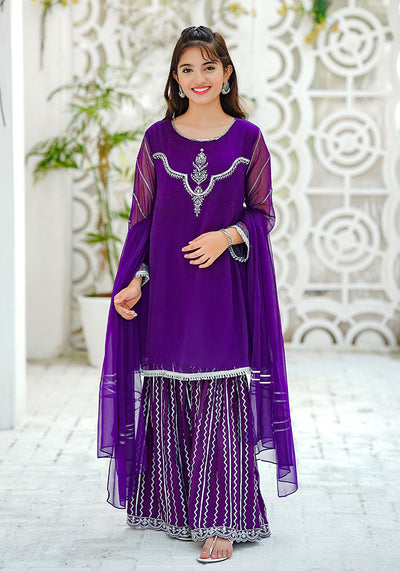 Chiffon Hand Adda Work 3 Pc Suit