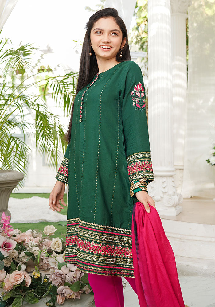 Viscose Embroidered 3 Pc Suit - Wear Ochre
