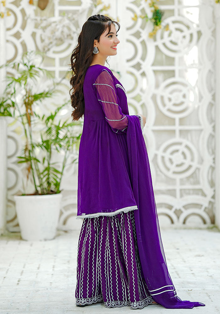 Chiffon Hand Adda Work 3 Pc Suit - Wear Ochre