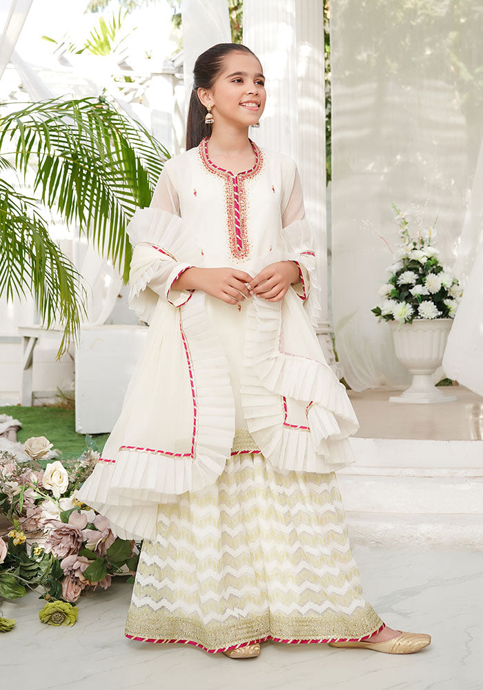 Chiffon Hand Adda Work 3 Pc Suit - Wear Ochre