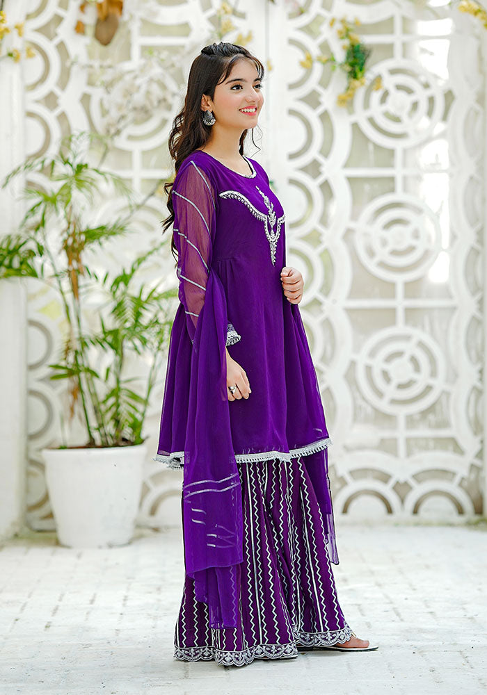 Chiffon Hand Adda Work 3 Pc Suit - Wear Ochre