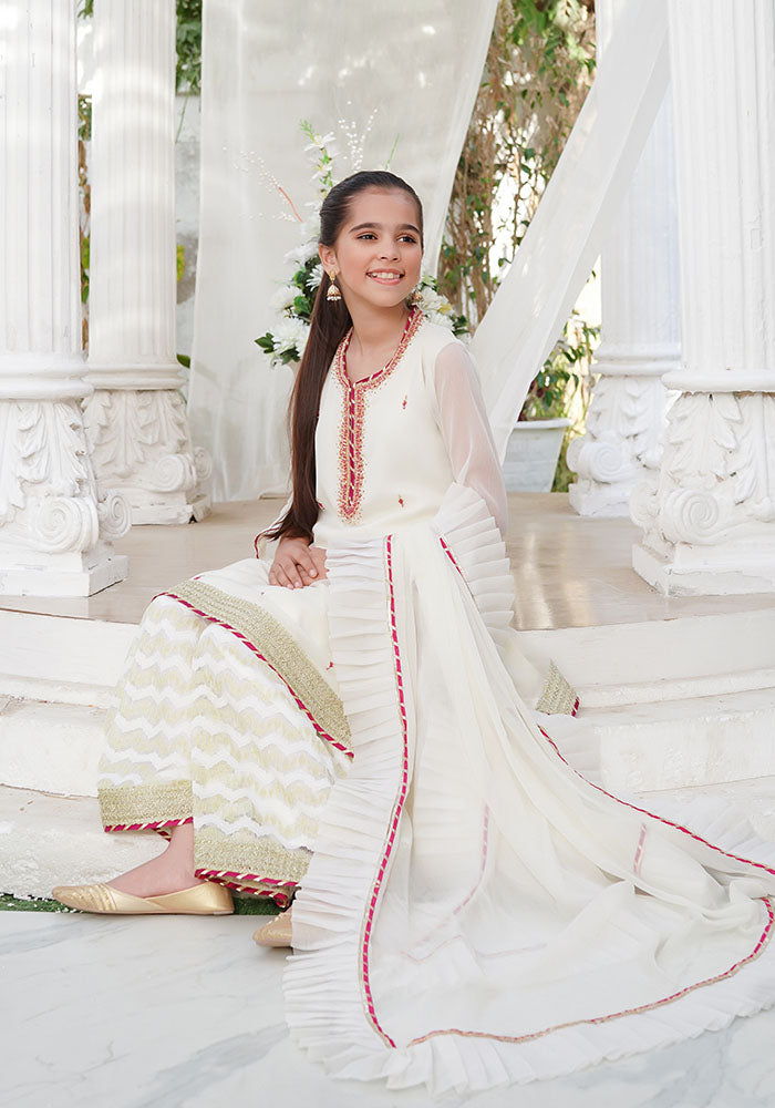 Chiffon Hand Adda Work 3 Pc Suit - Wear Ochre