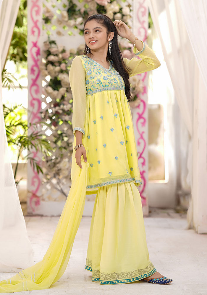 Chiffon Embroidered 3 Pc Suit - Wear Ochre