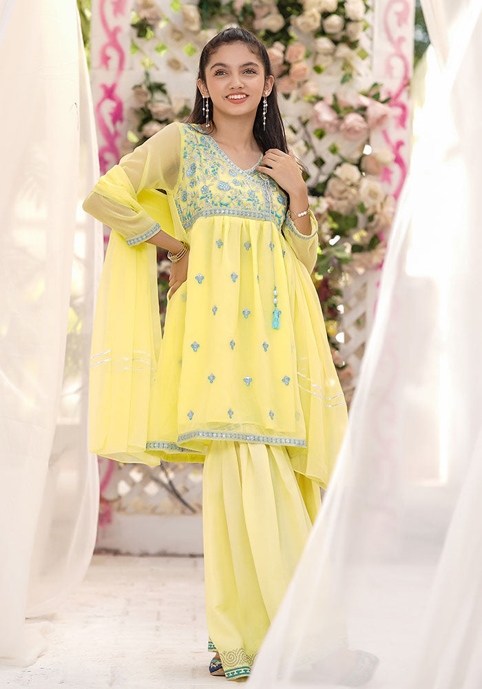 Chiffon Embroidered 3 Pc Suit - Wear Ochre