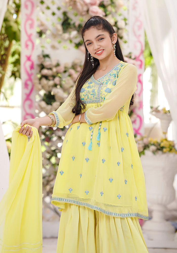 Chiffon Embroidered 3 Pc Suit - Wear Ochre