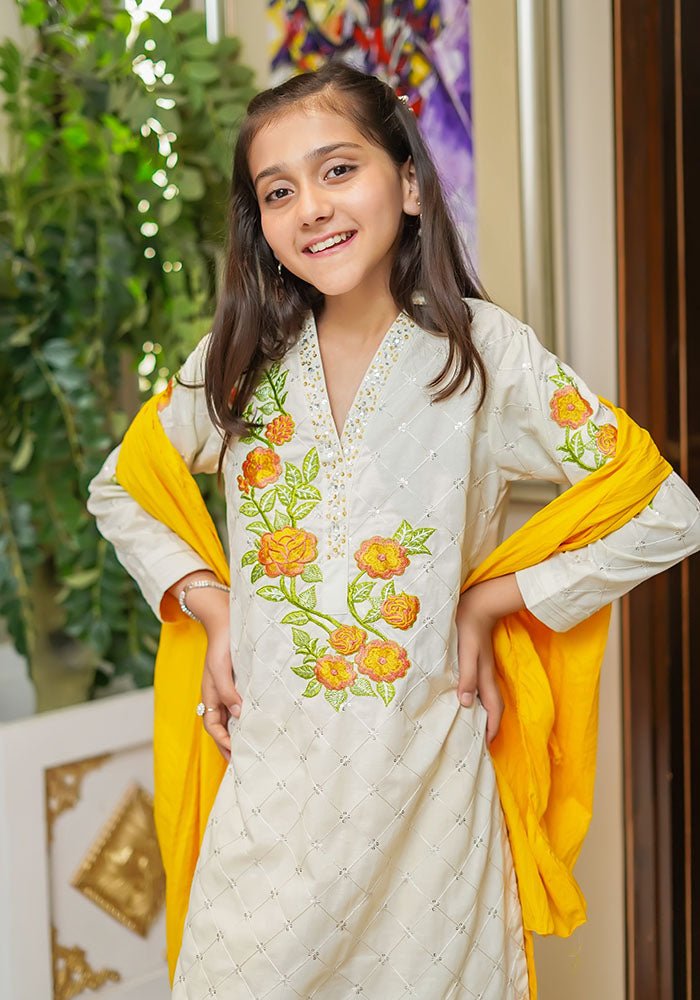 Winter Cotton Hand Work 3 Pc Suit - Wear Ochre