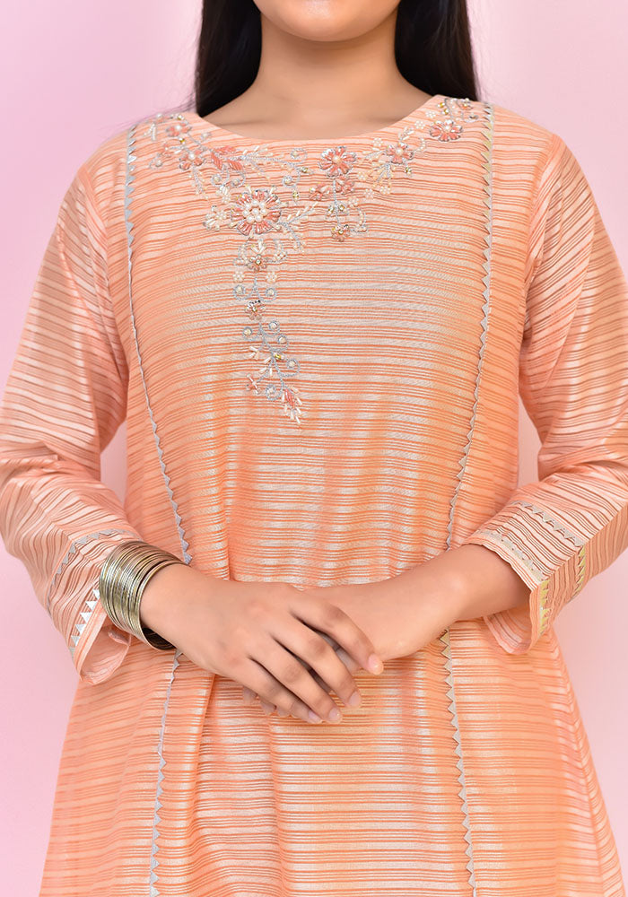Organza Hand Adda Work 3 Pc Suit - Wear Ochre