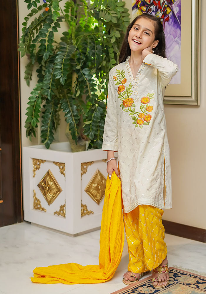 Winter Cotton Hand Work 3 Pc Suit - Wear Ochre