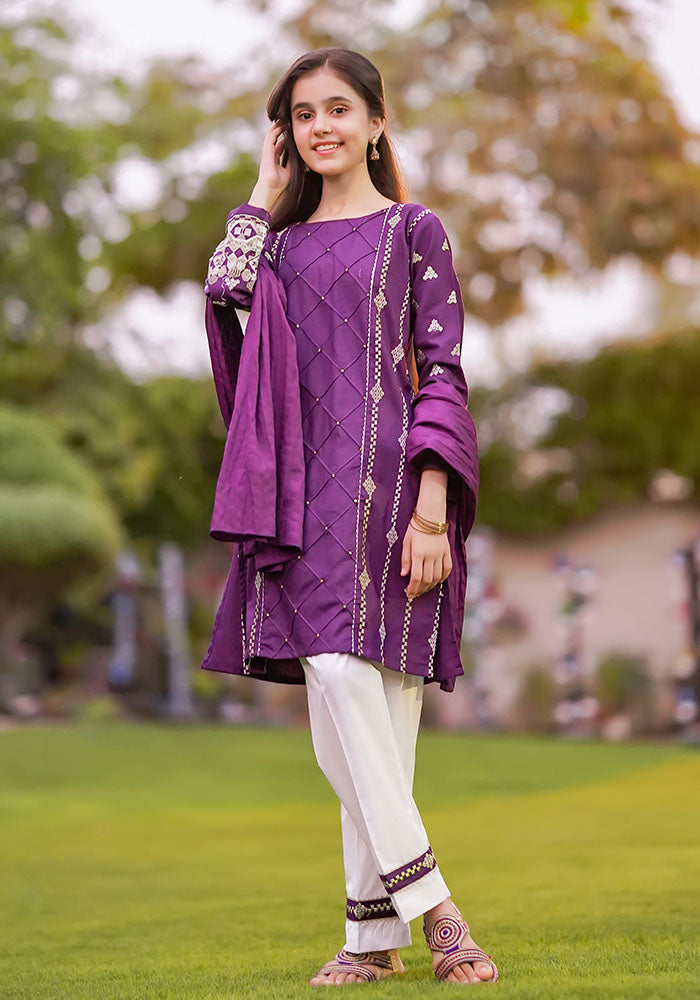 Khaddar Embroidered 3 Pc Suit - Wear Ochre