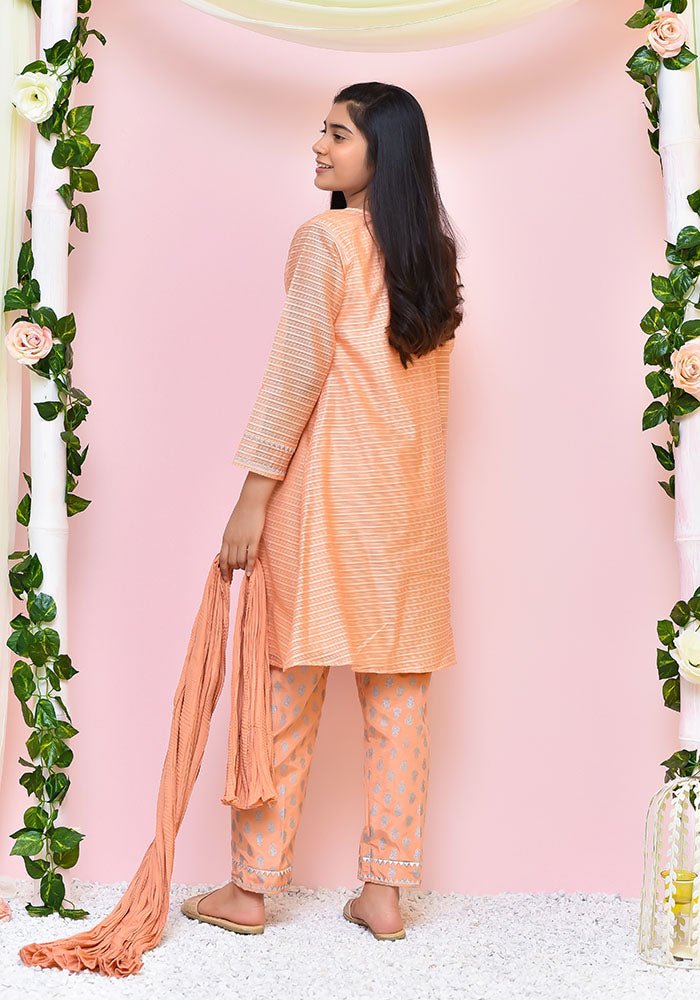 Organza Hand Adda Work 3 Pc Suit - Wear Ochre