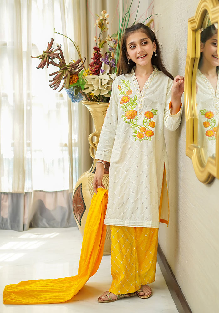 Winter Cotton Hand Work 3 Pc Suit - Wear Ochre