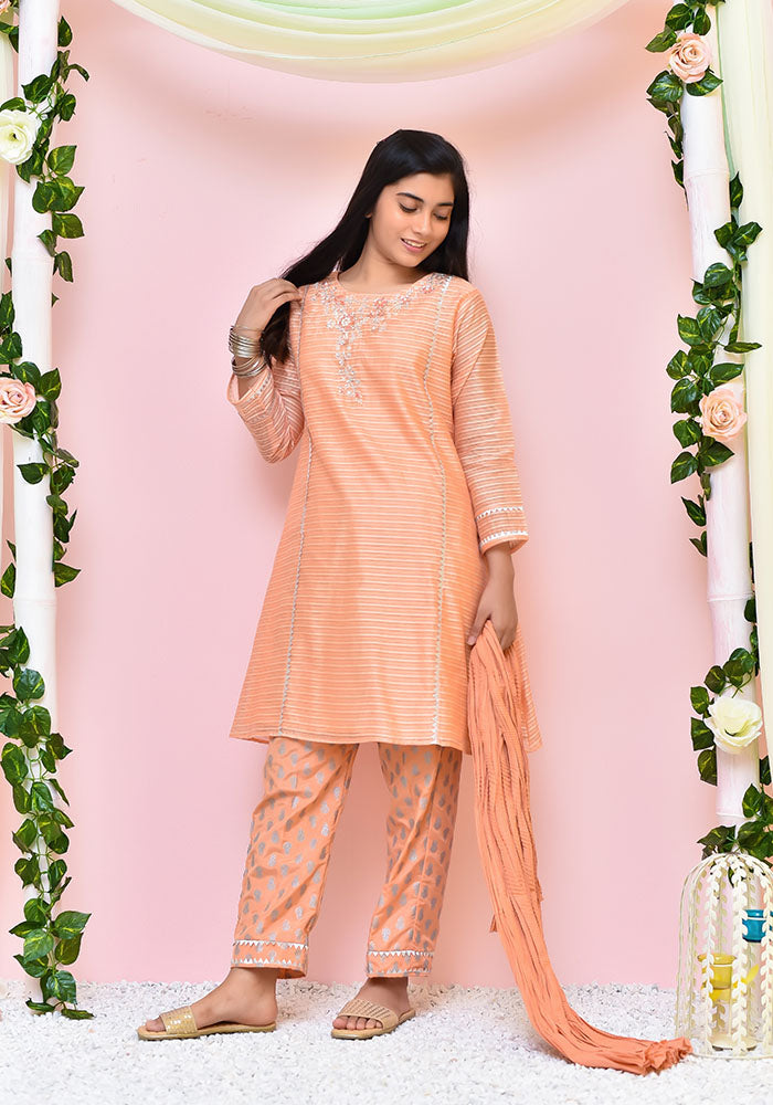 Organza Hand Adda Work 3 Pc Suit - Wear Ochre