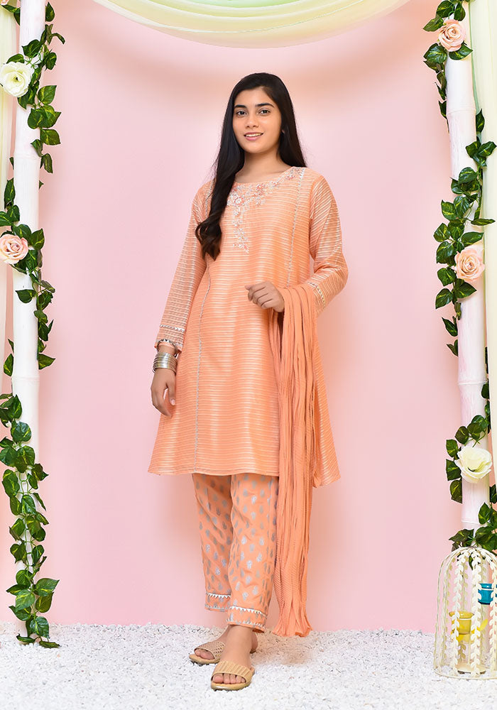 Organza Hand Adda Work 3 Pc Suit - Wear Ochre