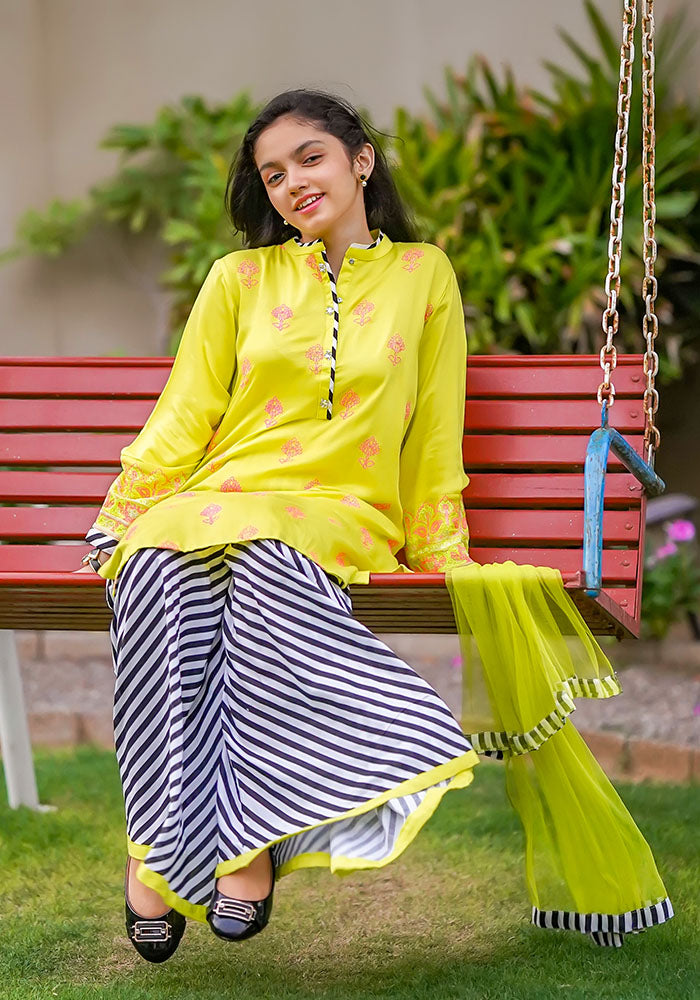 Marina Cotton Embroidered 3 Pc Suit - Wear Ochre