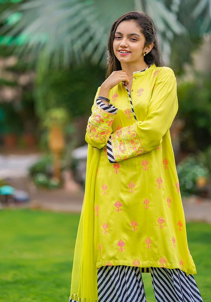 Marina Cotton Embroidered 3 Pc Suit - Wear Ochre