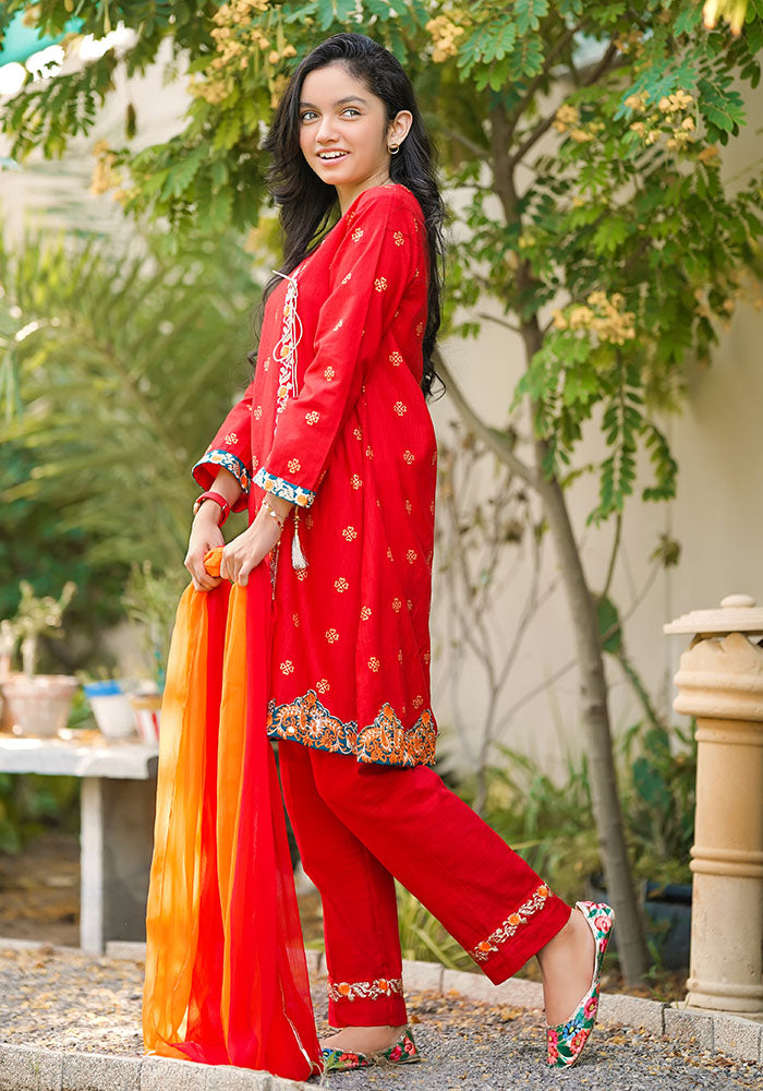 Khaddar Embroidered 3 Pc Suit - Wear Ochre