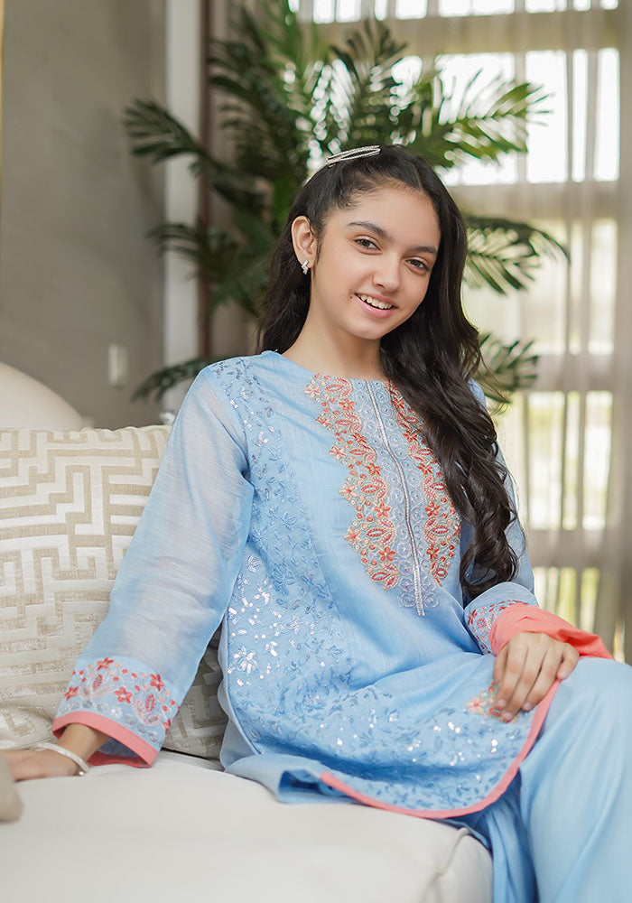 Paper Cotton Embroidered 3 Pc Suit - Wear Ochre