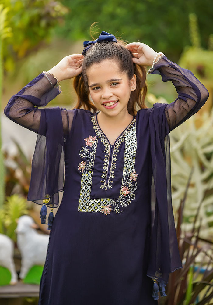 Chiffon Hand Work 3 Pc Suit - Wear Ochre