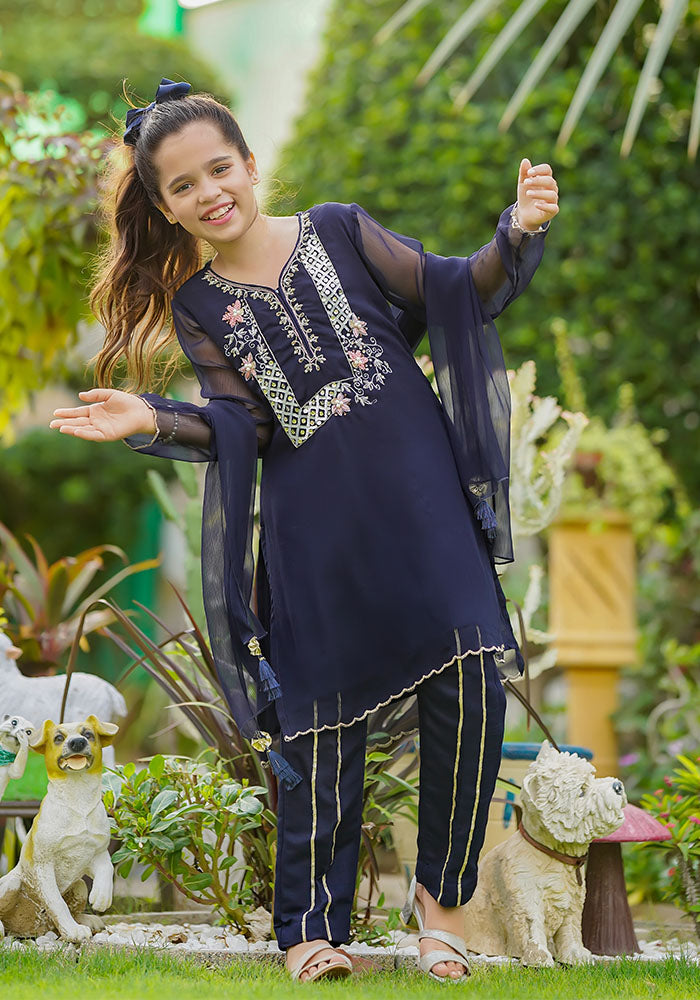Chiffon Hand Work 3 Pc Suit - Wear Ochre