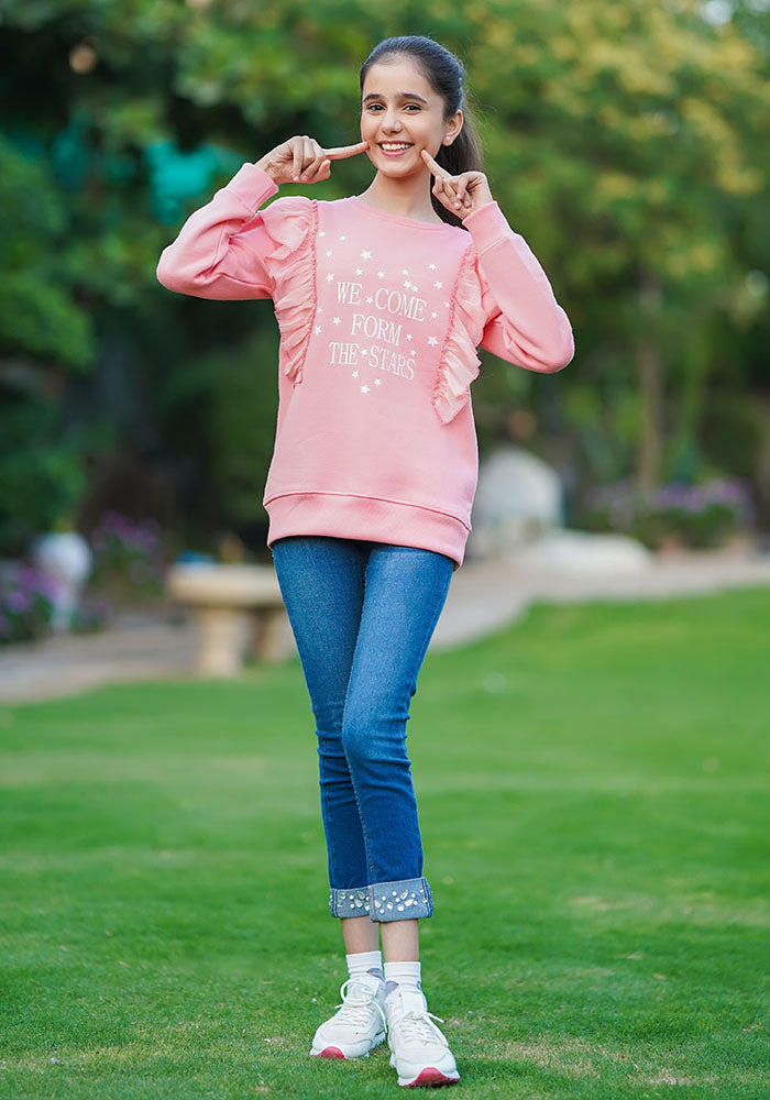 Fleece Printed Sweatshirt - Wear Ochre