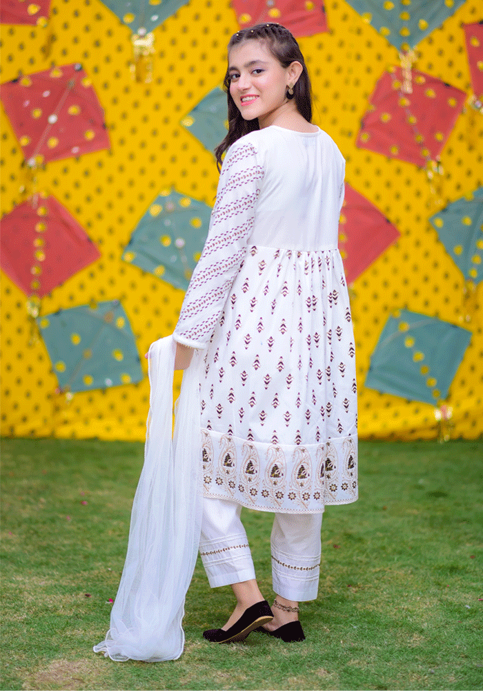 Cambric Printed 3 Pc Suit - Wear Ochre