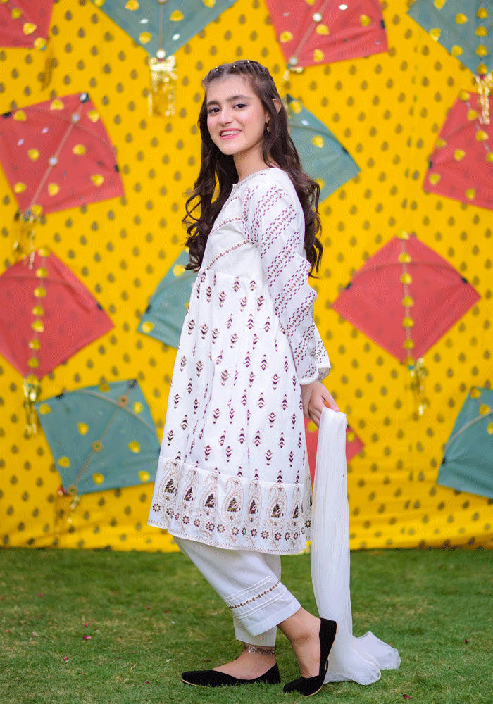 Cambric Printed 3 Pc Suit - Wear Ochre