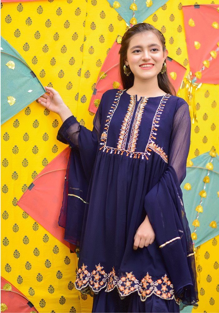 Chiffon Embroidered 3 Pc Suit - Wear Ochre