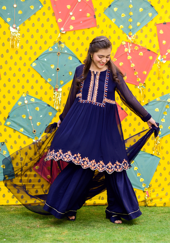 Chiffon Embroidered 3 Pc Suit - Wear Ochre