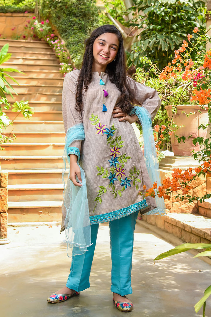 Chambray Embroidered 3 Pc Suit - Wear Ochre