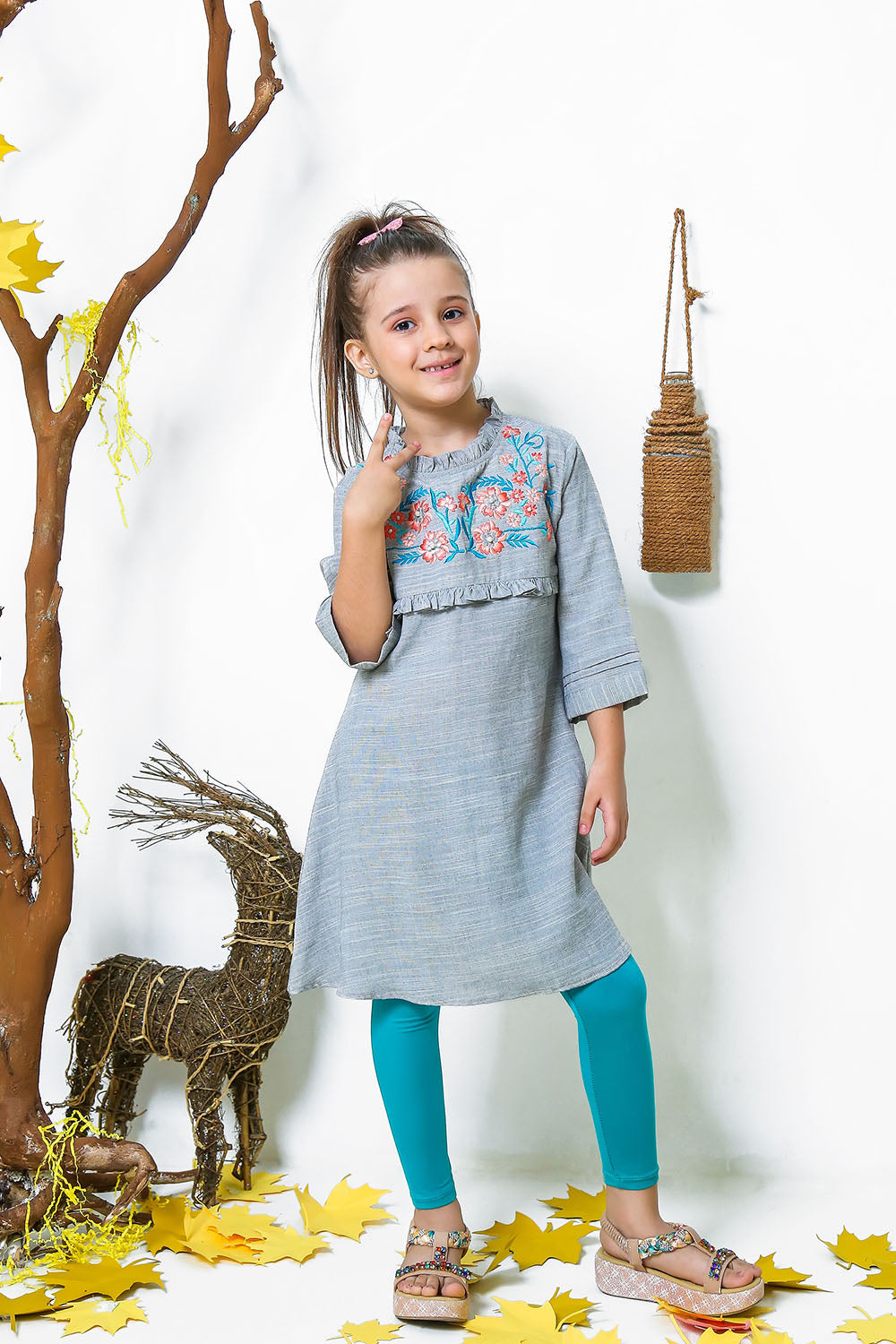 Chambray Embroidered Kurta - Wear Ochre